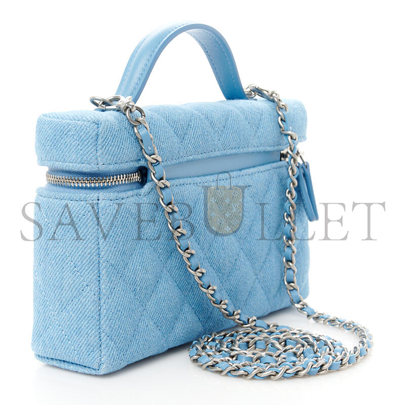 ch**el De*1m quilted top handle slim vanity case with chain blue ap4385 (19.5*17*5cm)